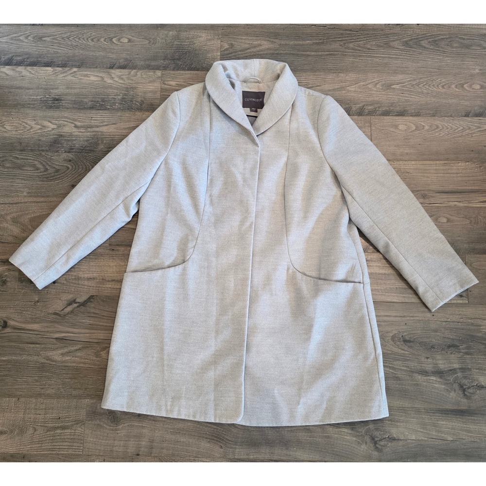 Women's Plus sz 1X Covington Light Gray Shawl Collar Hidden Snap Overcoat Coat